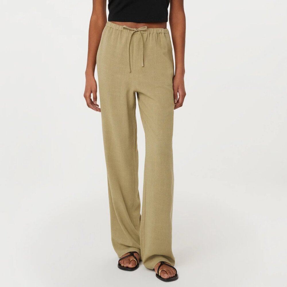 Frank And Oak Relaxed Linen Blend Pant Green Beige Size Small